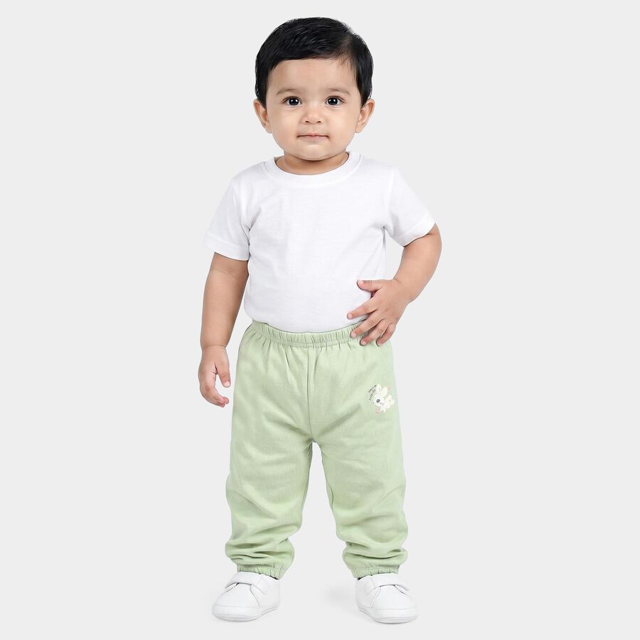 Infants' Mint Green Jogger Fit Bunny Print Cotton Pyjama, हल्का हरा, large