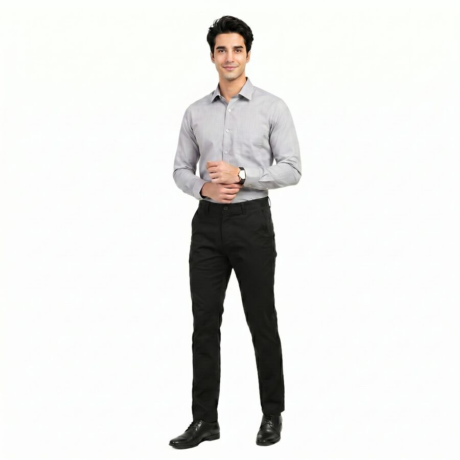 Men's Black Slim Fit Casual Trousers, Black, large