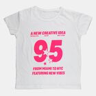 Girls' White Cotton Blend Round Neck Casual Graphic Printed T-Shirt, सफ़ेद, small