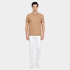 Men Brown Cotton Polo Neck Printed T-Shirt, भूरा, small
