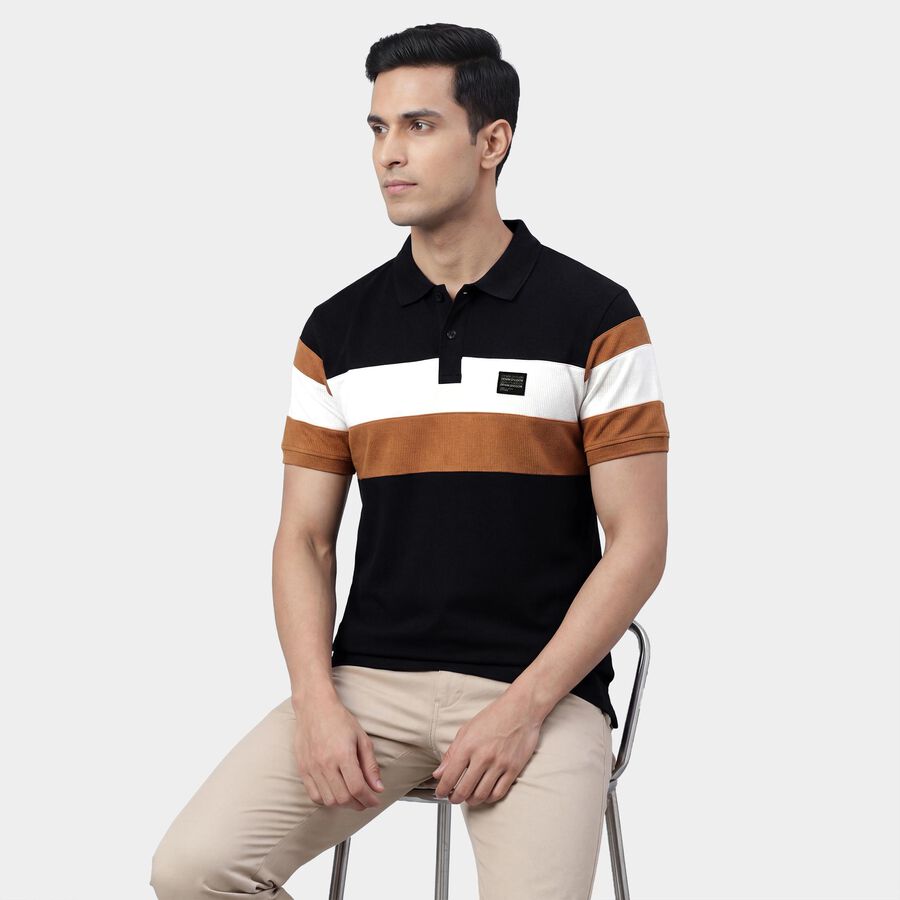 Men's Navy Blue Polo Neck Classic T-Shirt, Navy Blue, large