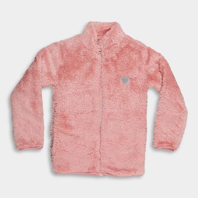 Girls Light Pink High Neck Full Sleeve Sweatshirt