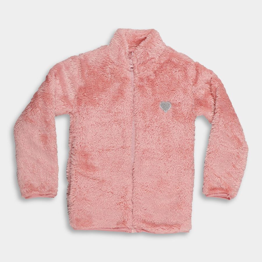 Girls Light Pink High Neck Full Sleeve Sweatshirt, Pink, large image number null