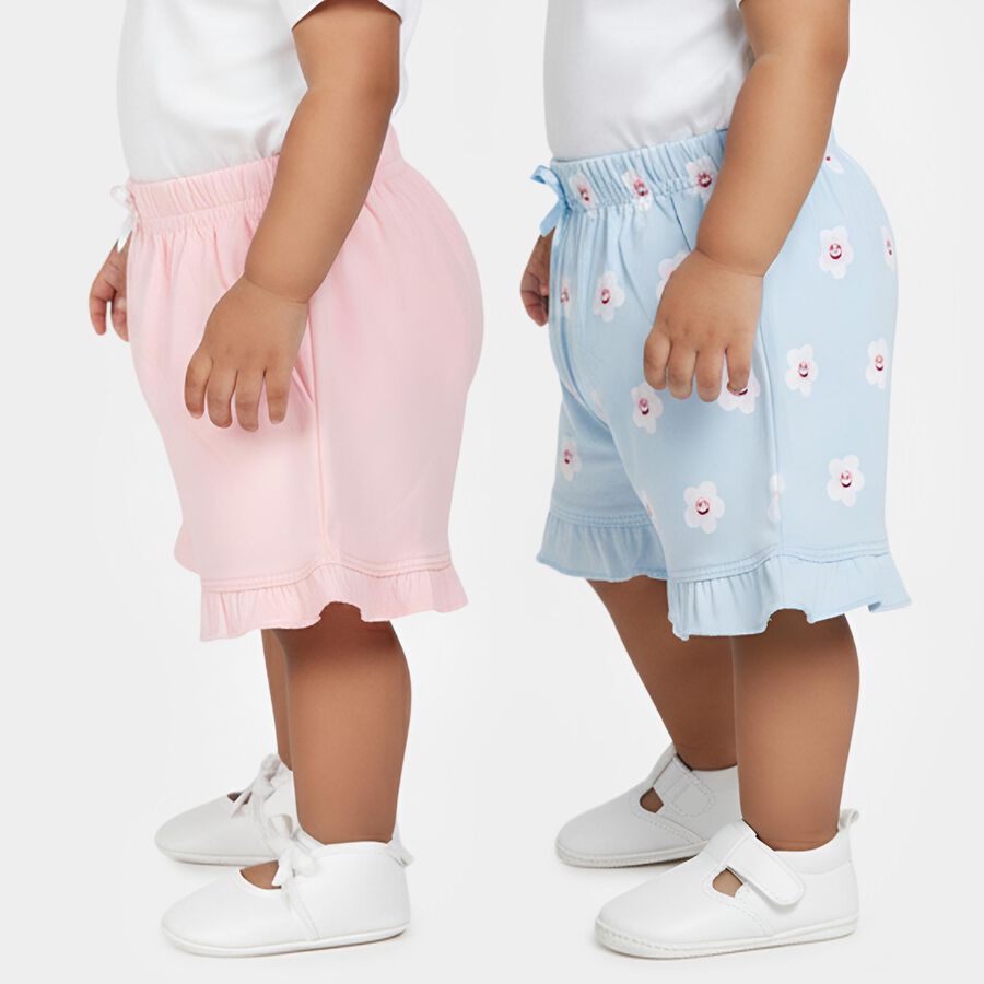 Infants' Multicolour Regular Fit Ruffled Cotton Half Pant Combo, Light Blue, large