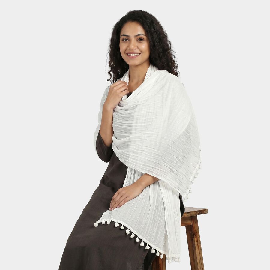 Women's White Self Design Dupatta, सफ़ेद, large