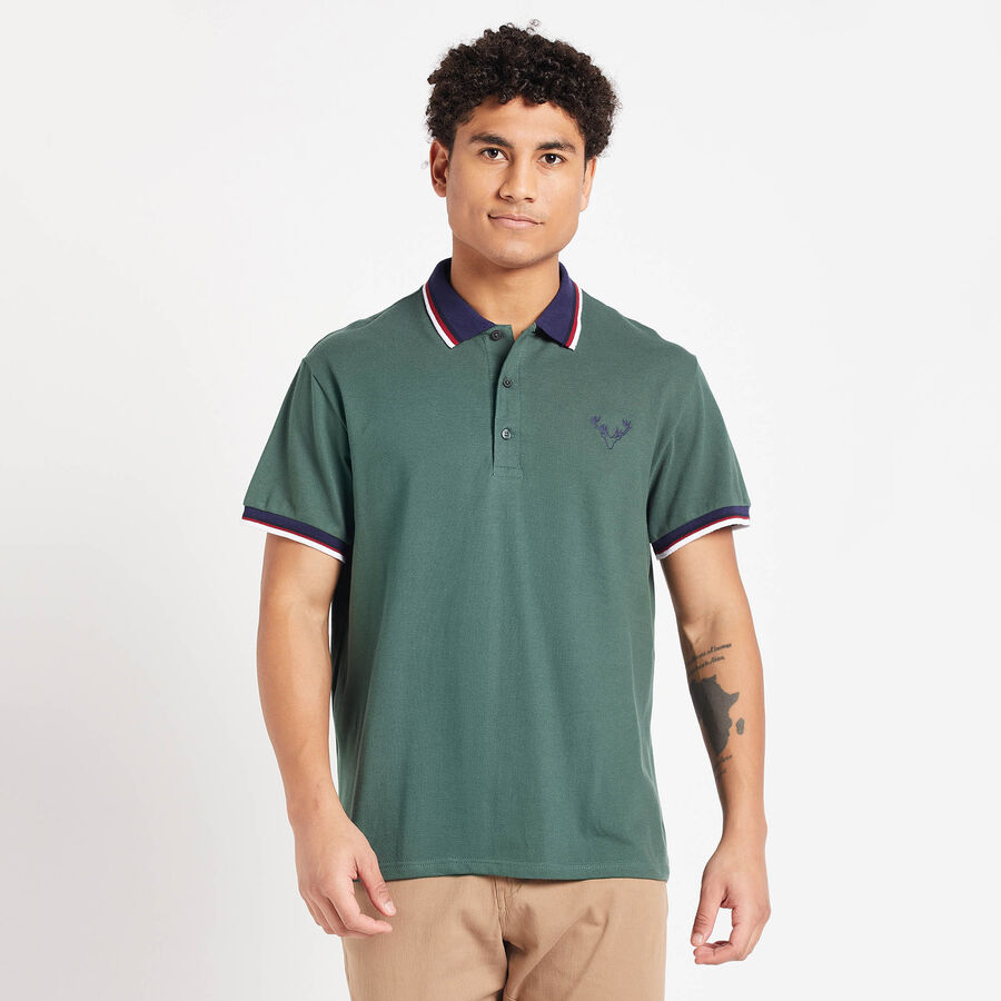 Solid Polo Shirt, गहरा हरा, large image number null