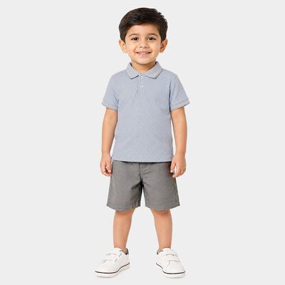 Boys Light Blue Polo Neck Printed Baba Suit