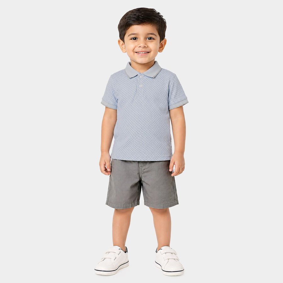 Boys Light Blue Polo Neck Printed Baba Suit, मध्यम नीला, large