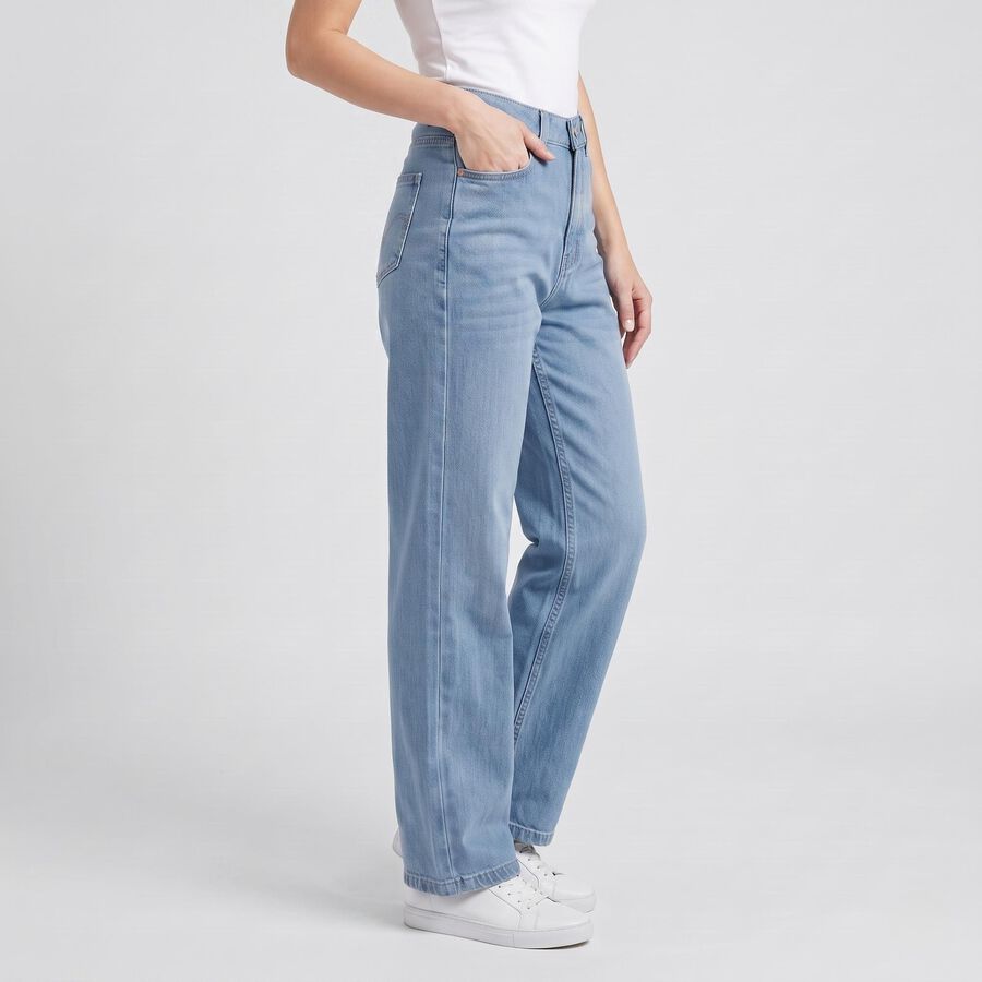 Women's Light Blue Straight Fit Washed Jeans, हल्का नीला, large