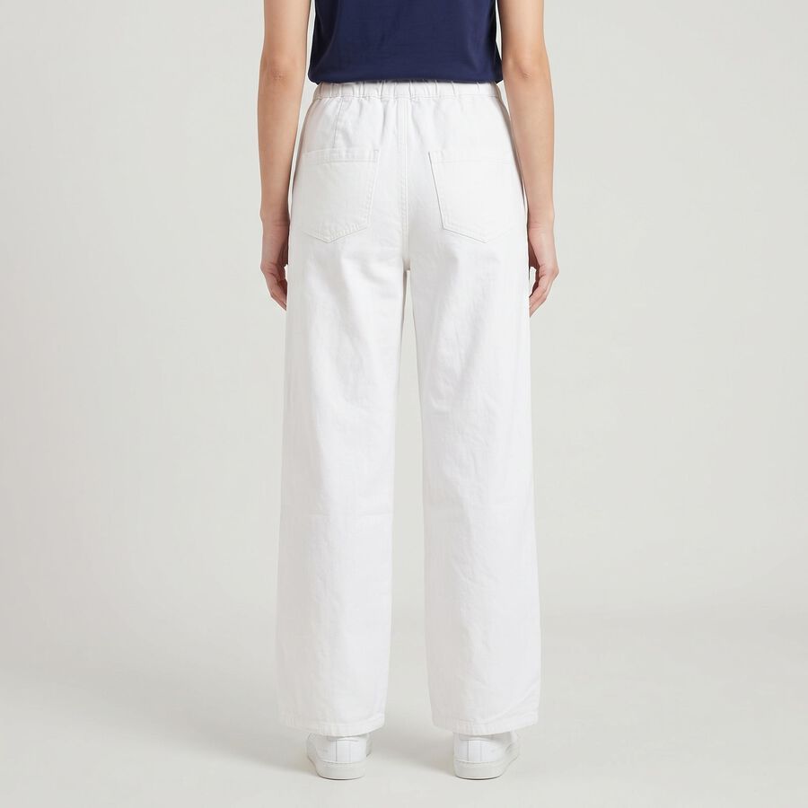 Women's White Straight Fit Drawstring Waist Jeans, White, large