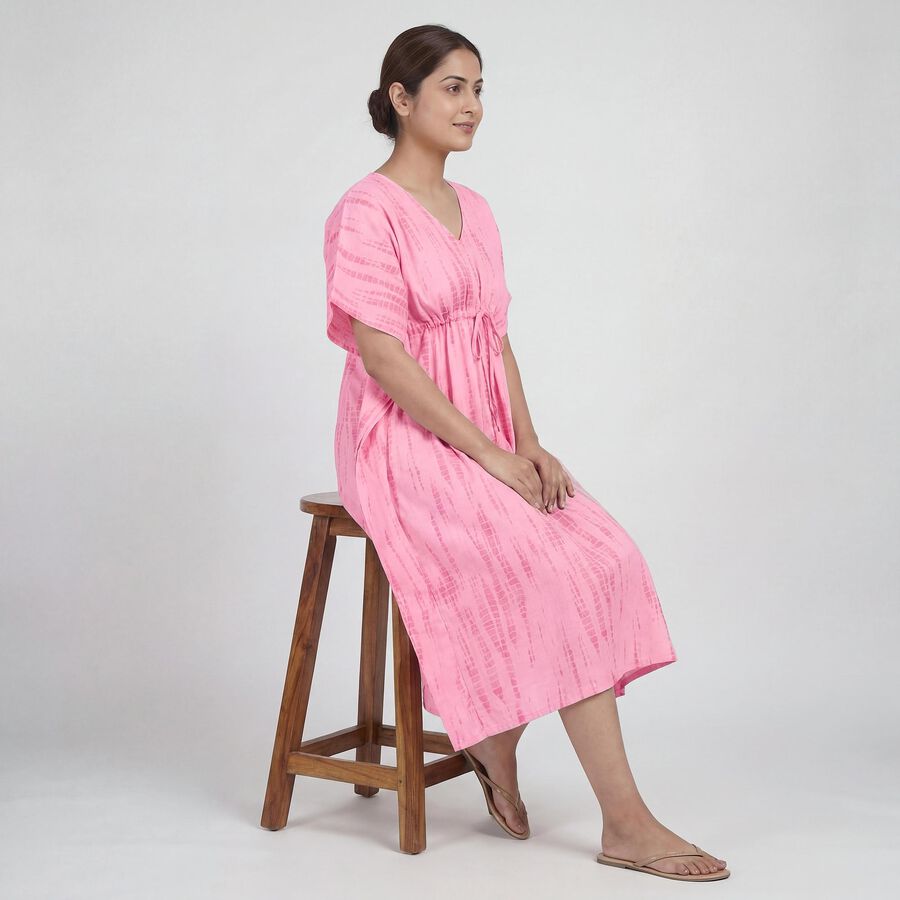 Women's Pink V-Neck Tie-Dye Kaftan Nighty, Light Pink, large
