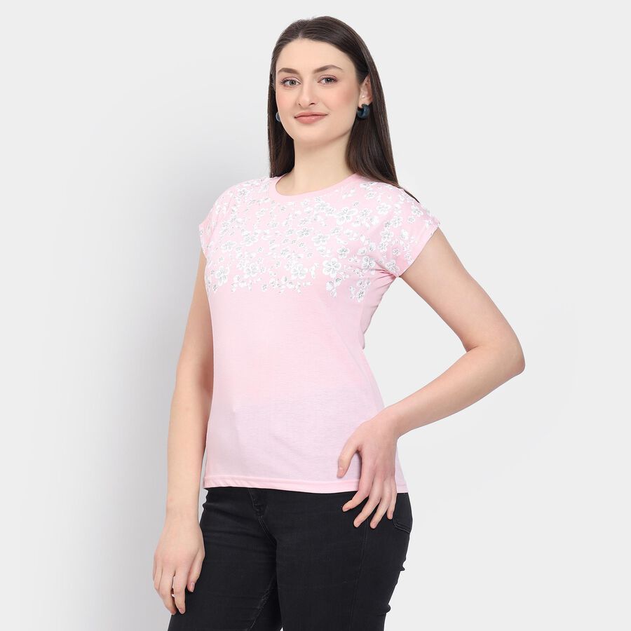 Ladies' Round Neck T-Shirt, Pink, large