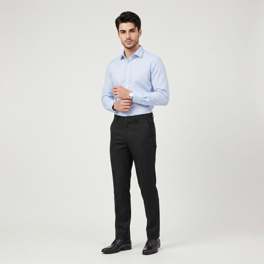 Men's Black Slim Fit Flat-Front Formal Trousers, Black, large