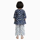 Girls' Deep Navy Blue Wrap-Style Floral Printed Kurta and Palazzo Fusion Set, Navy Blue, small