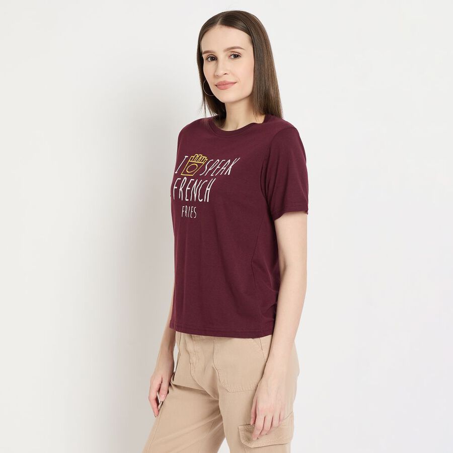 Ladies' Round Neck T-Shirt, Wine, large image number null