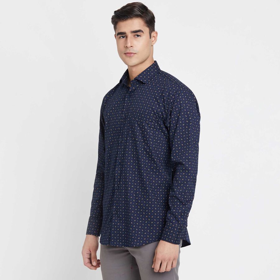Printed Cotton Formal Shirt, Navy Blue, large image number null