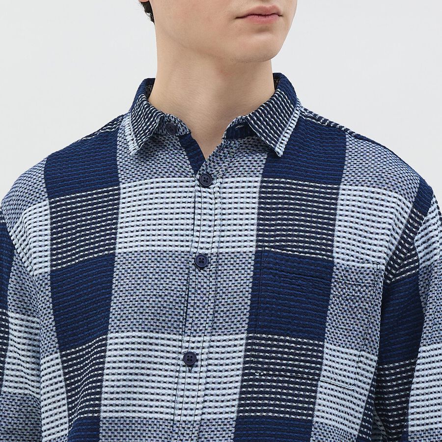 Men's Deep Midnight Navy Blue Cotton Spread Collar Casual Shirt, नेवी ब्लू, large image number null