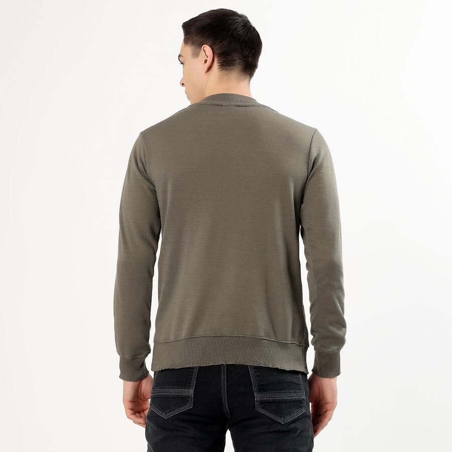 Men's Muted Olive Green Crew Neck Casual Pullover, Olive, large image number null