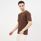 Men's Brown Round Neck Casual T-Shirt, Brown, small