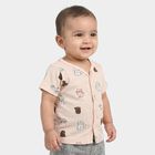 Infants Beige Cotton V-Neck Regular T-Shirt, गहरा पीला, small