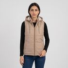 Women's Beige Hooded Puffer Jacket, गहरा पीला, small