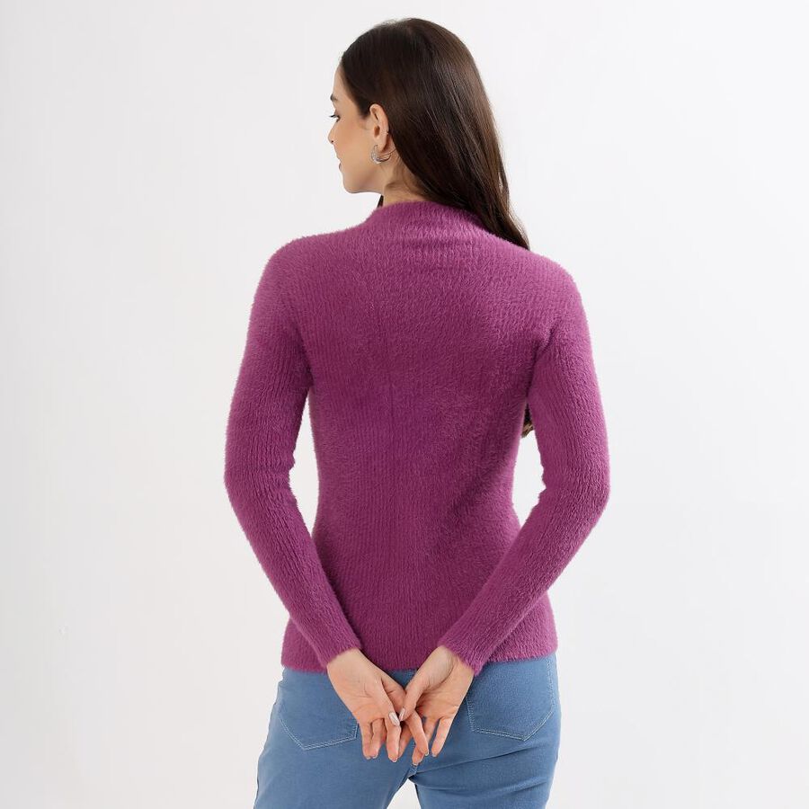 Women's Rich Purple High Neck Fitted Pullover, बैंगनी, large image number null