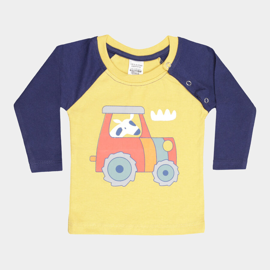 Infants Cotton Round Neck T-Shirt, Yellow, large image number null