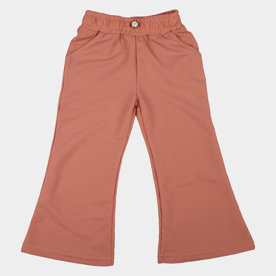 Girls' Pink Flared Fit Textured Trousers, Light Pink, large