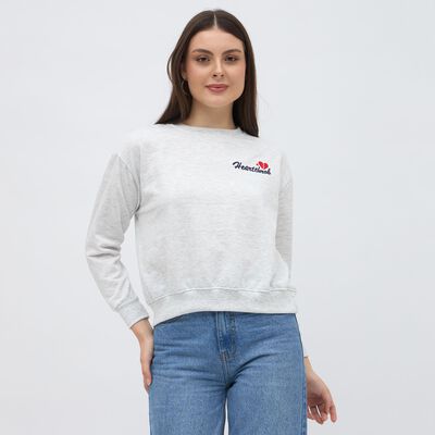 Women's Light Grey Crew Neck Casual Sweatshirt