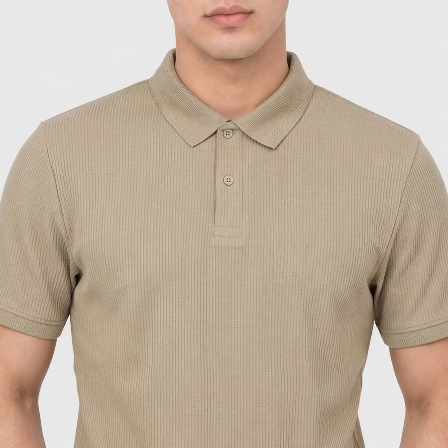 Men's Beige Collared Polo Collared Half Sleeves T-Shirt, गहरा पीला, large