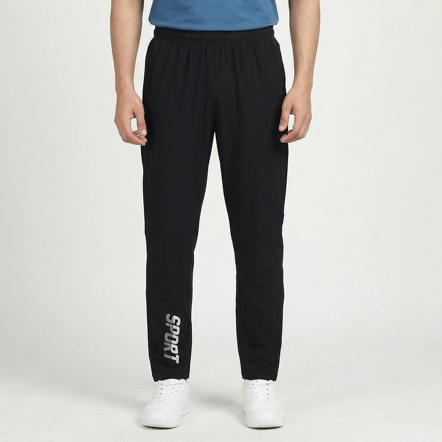 Men's Black Regular Fit Track Pants, Black, large