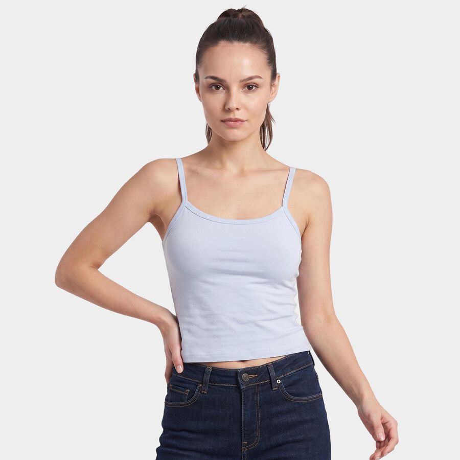 Women's Light Blue Scoop Neck Camisole Slip, हल्का नीला, large