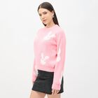 Women's Bright Pink Crew Neck Casual Pullover, Pink, small image number null