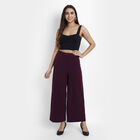 Solid Flared High Rise Trousers, Wine, small image number null