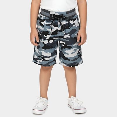 Boys' Light Grey Regular Fit Printed Bermuda Shorts