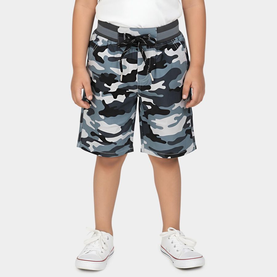 Boys' Light Grey Regular Fit Printed Bermuda Shorts, हल्का ग्रे, large