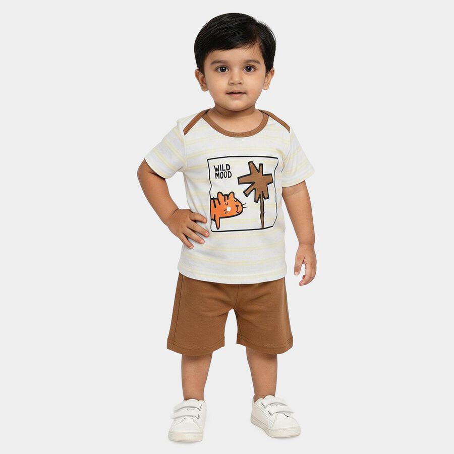 Infants' Beige 100% Cotton Neck Solid Baba Suit, Beige, large