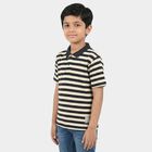 Boys' Navy Blue Polo Neck Striped Polo T-Shirt, Navy Blue, small