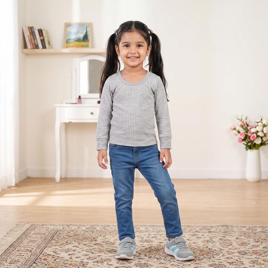 Girls Grey Long Sleeve Thermal, Melange Light Grey, large