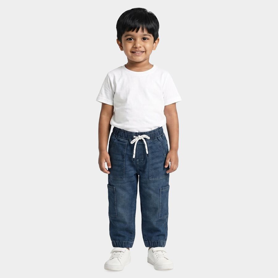 Boys Blue Jogger Fit Utility Pocket Jeans, मध्यम नीला, large