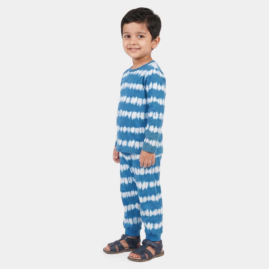 Boys' Blue Cotton Round Neck Tie-Dye Print Baba Suit, Light Blue, large