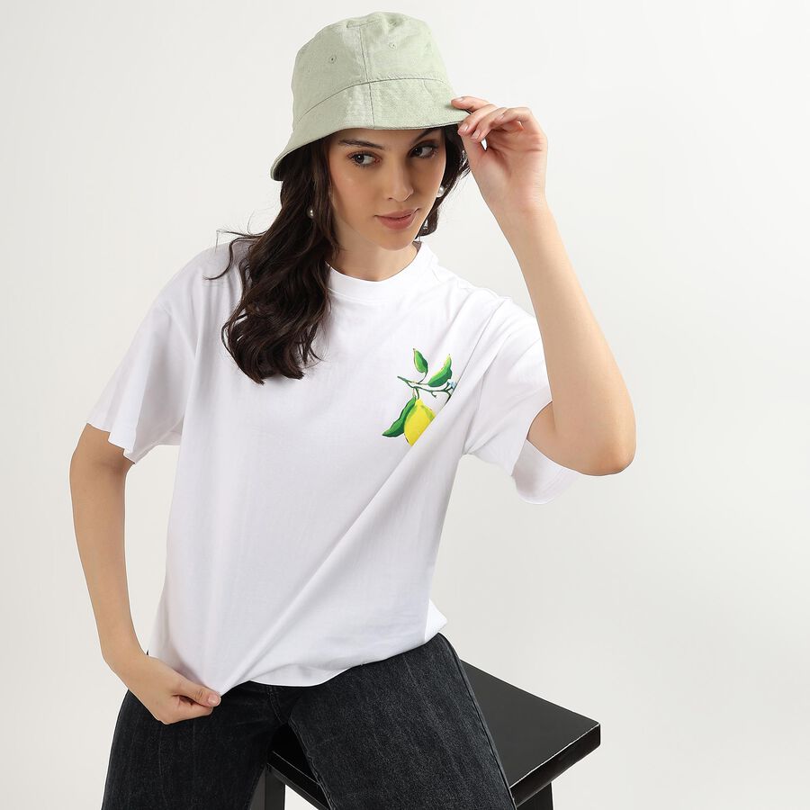 Ladies' 100% Cotton Round Neck T-Shirt, सफ़ेद, large image number null
