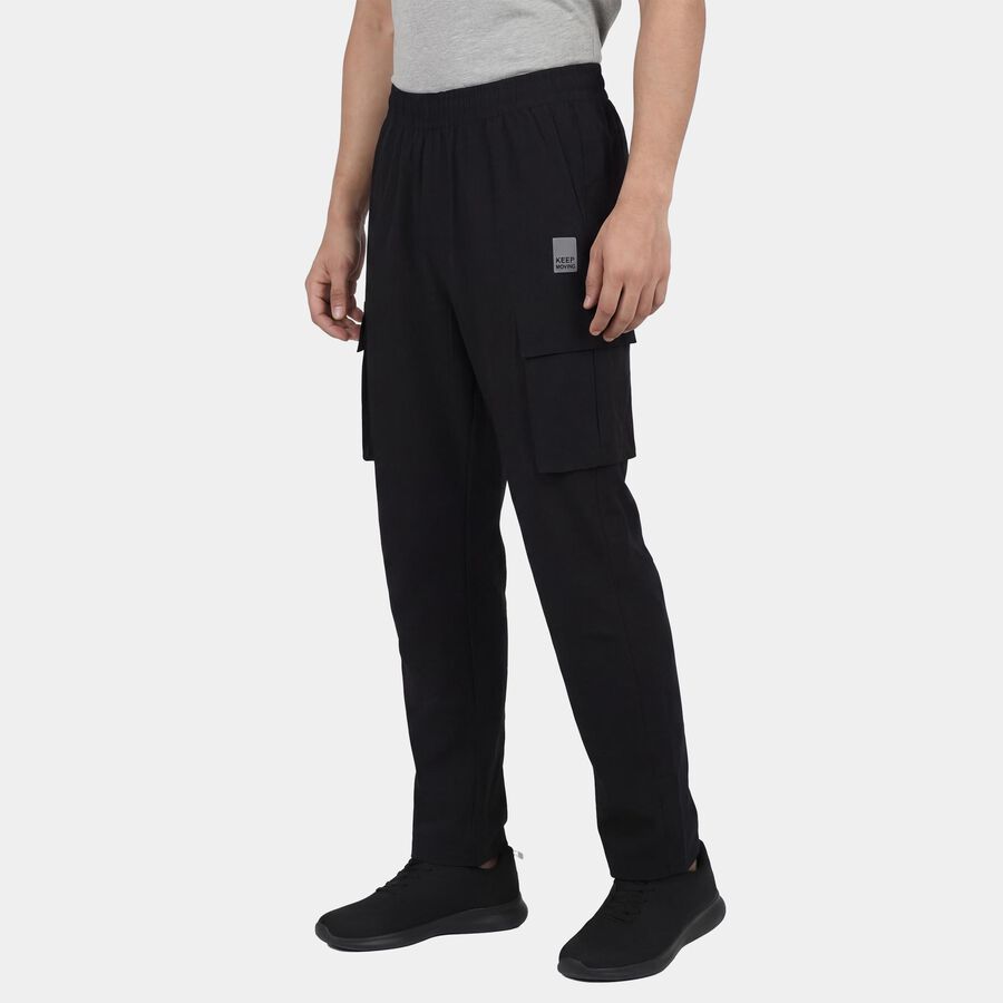 Men's Black Slim Fit Zip Pocket Track Pants, Black, large
