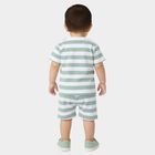 Infants' Mint Green Cotton Round Neck Striped Baba Suit, हल्का हरा, small
