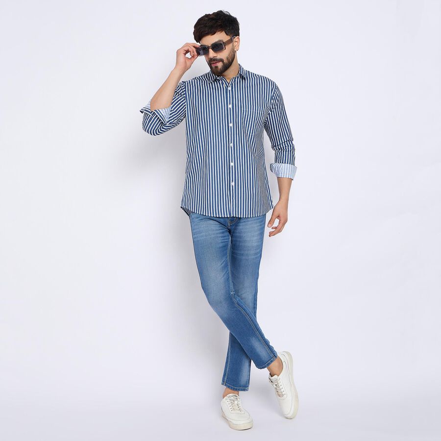 Men's 100% Cotton Casual Shirt , Navy Blue, large image number null