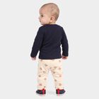 Infants' Navy Blue Cotton Round Neck Teddy Graphic Print Baba Suit, Navy Blue, small