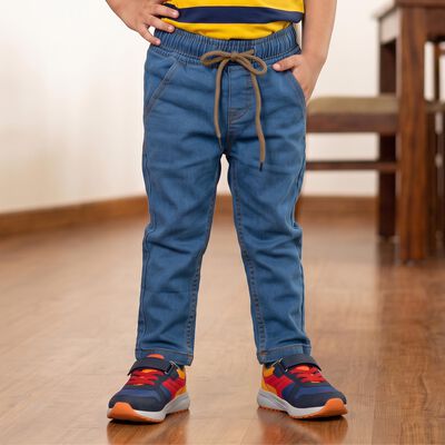 Boys Light Blue Straight Fit Drawstring Jeans