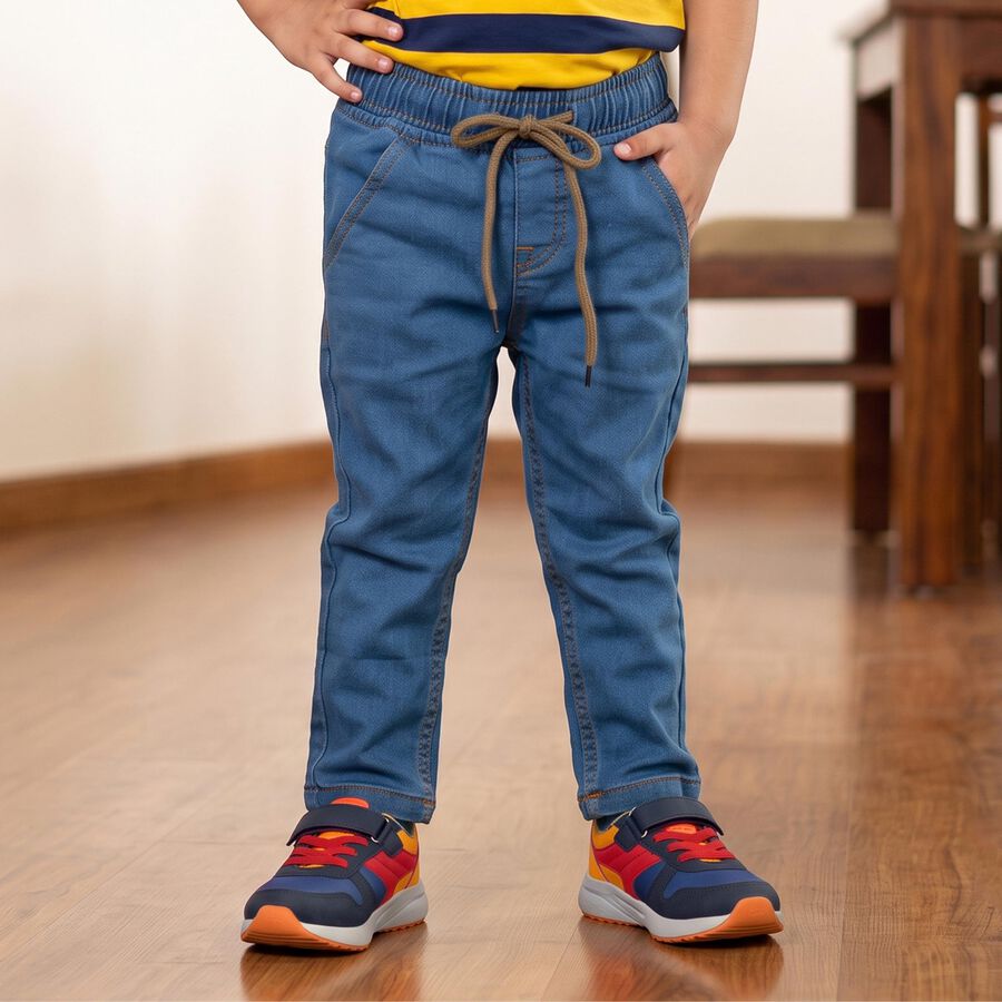 Boys Light Blue Straight Fit Drawstring Jeans, हल्का नीला, large