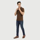 Men's Brown Polo Neck Casual T-Shirt, Brown, small