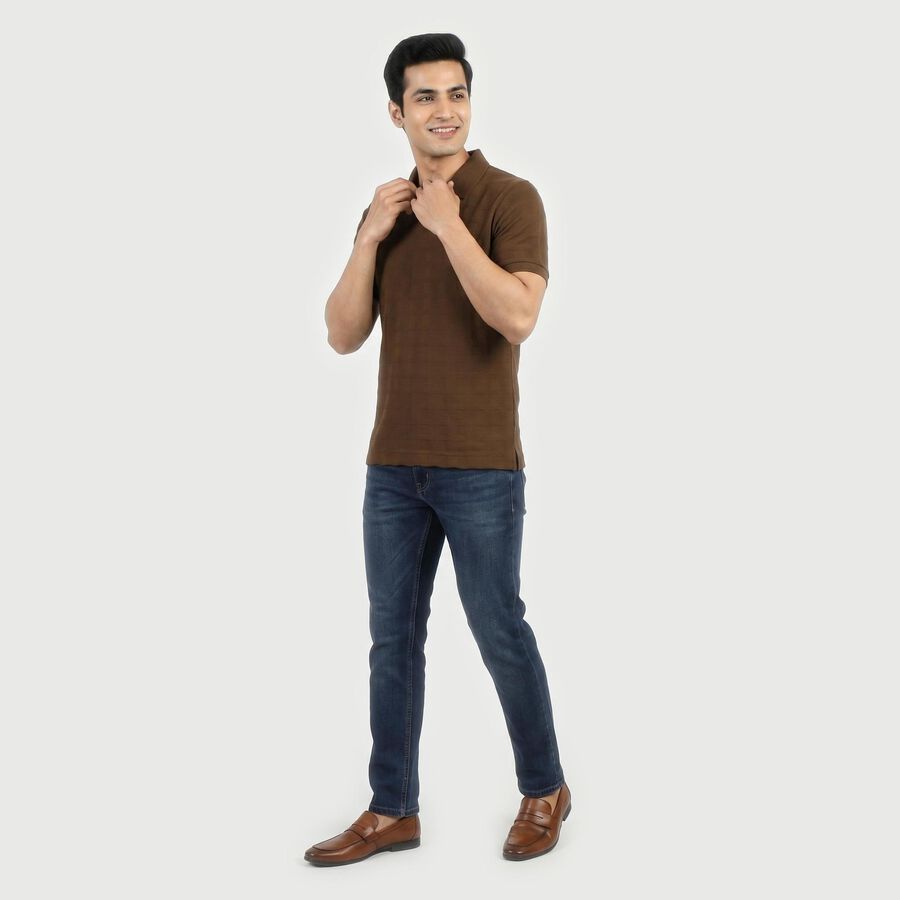 Men's Brown Polo Neck Casual T-Shirt, Brown, large